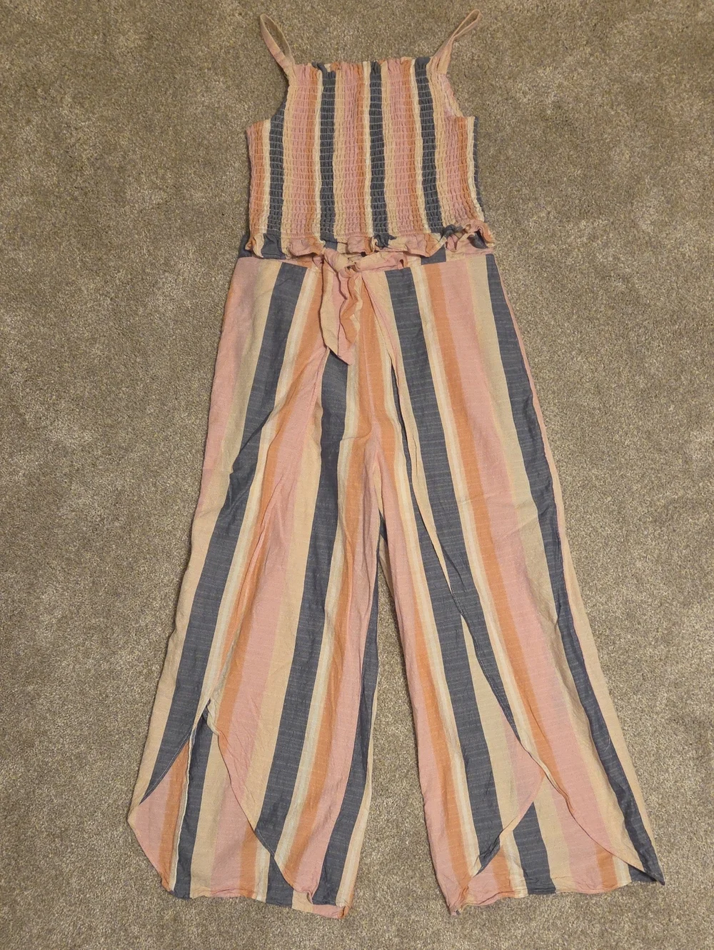 Girls Striped Pink & Blue Wide-Leg Linen Set